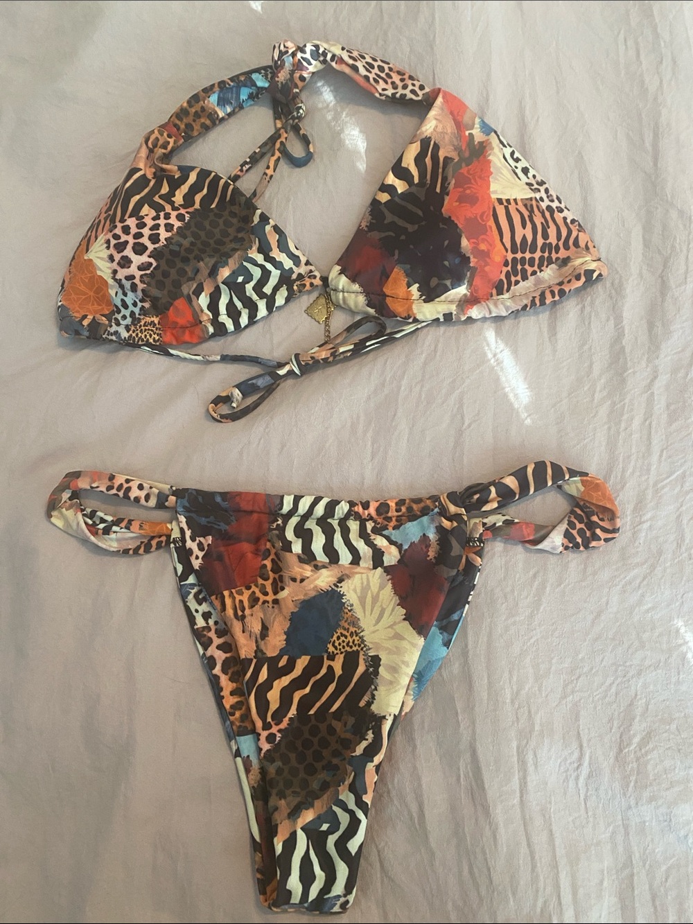 Multicolor Animal Print Triangle Bikini Set